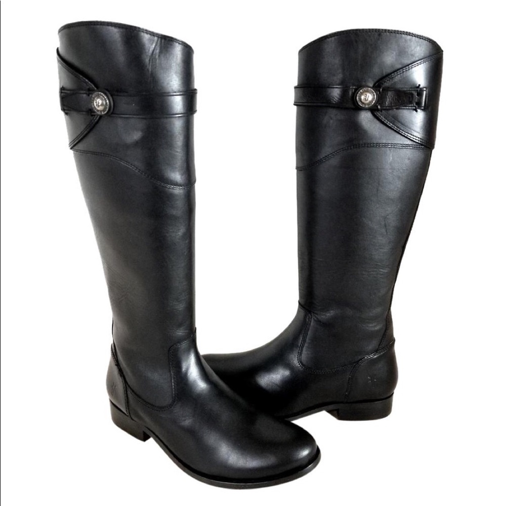 {Frye} Black Leather Molly Button Tall Boots